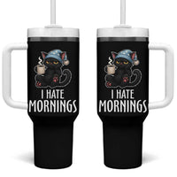Funny I Hate Mornings Tumbler With Handle Cute Lazy Cat Drink Coffee