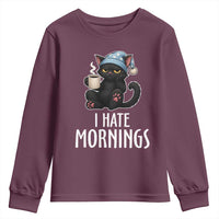 Funny I Hate Mornings Youth Sweatshirt Cute Lazy Cat Drink Coffee - Wonder Print Shop