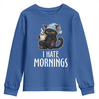Funny I Hate Mornings Youth Sweatshirt Cute Lazy Cat Drink Coffee - Wonder Print Shop