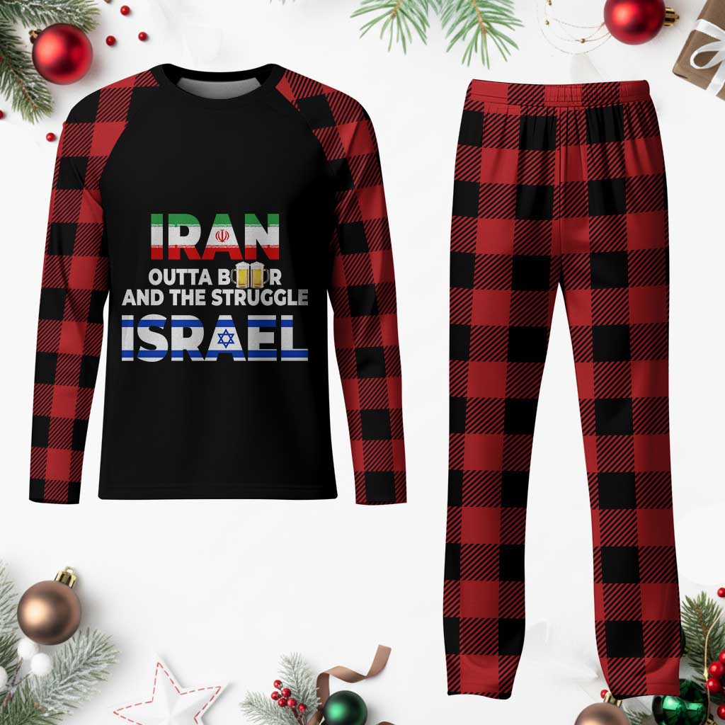 Funny Geopolitical Satire Iran Outta Beer Israel Struggle Plaid Pajama Set