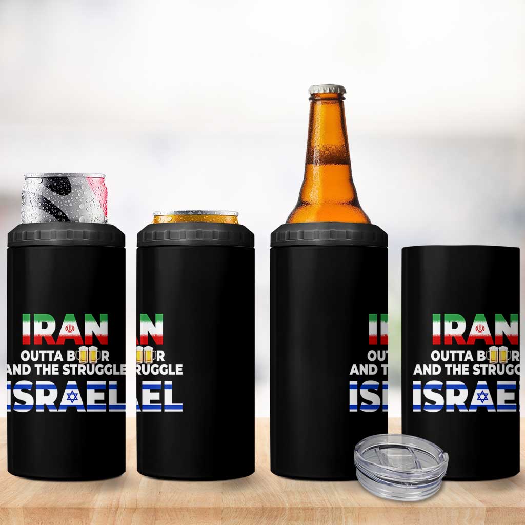 Funny Geopolitical Satire Iran Outta Beer Israel Struggle 4 in 1 Can Cooler Tumbler