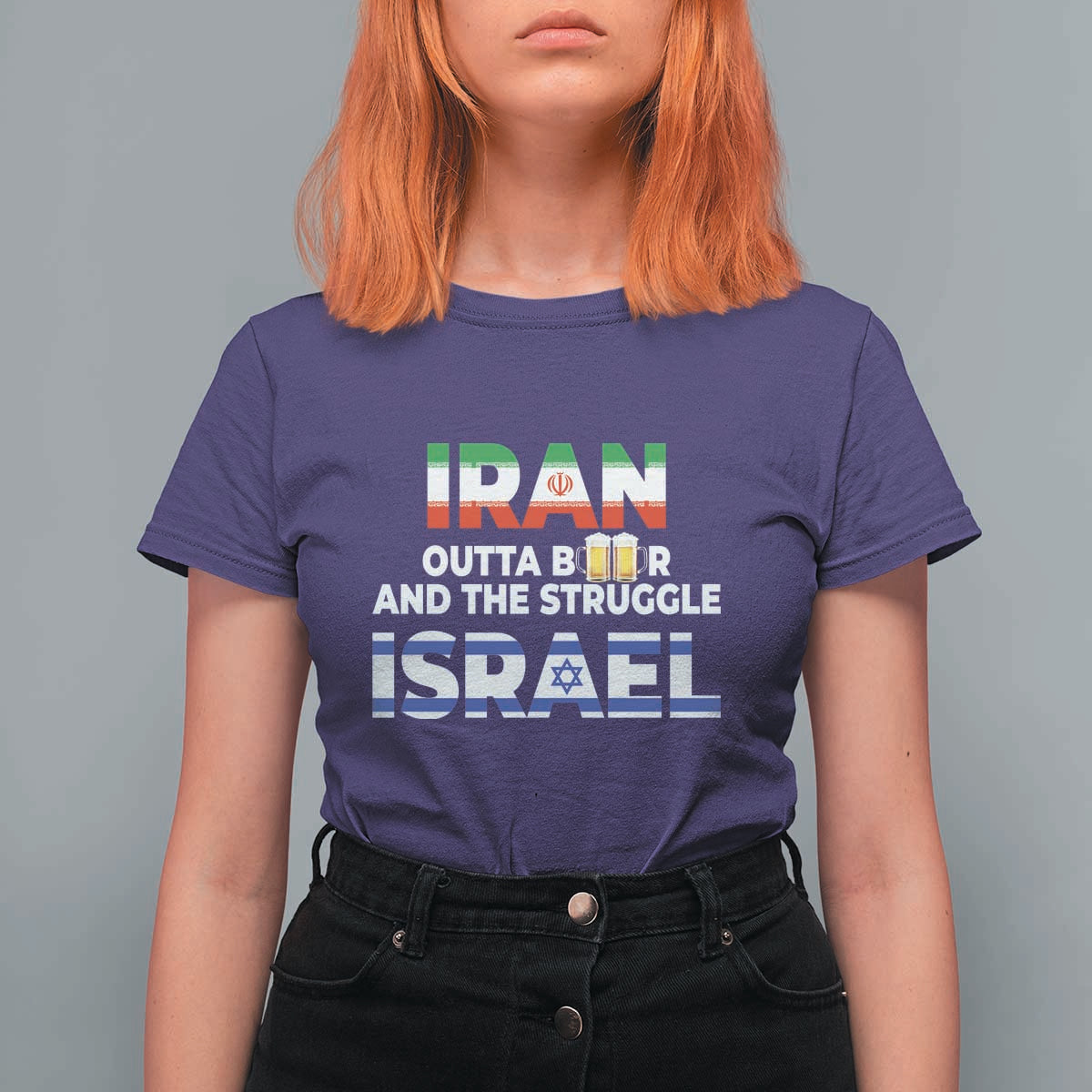 Funny Geopolitical Satire Iran Outta Beer Israel Struggle T Shirt For Women