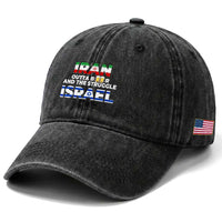 Funny Geopolitical Satire Iran Outta Beer Israel Struggle Washed Cotton Baseball Cap