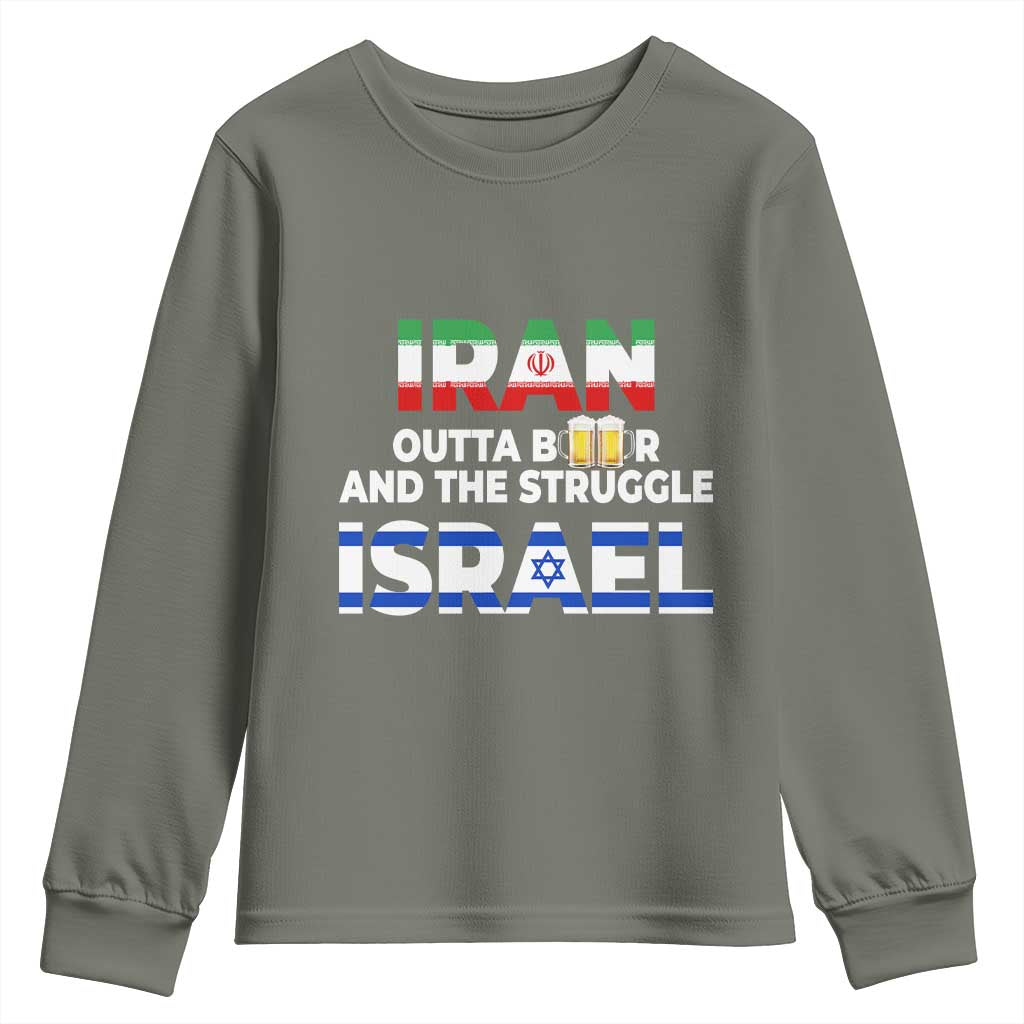 Funny Geopolitical Satire Iran Outta Beer Israel Struggle Youth Sweatshirt