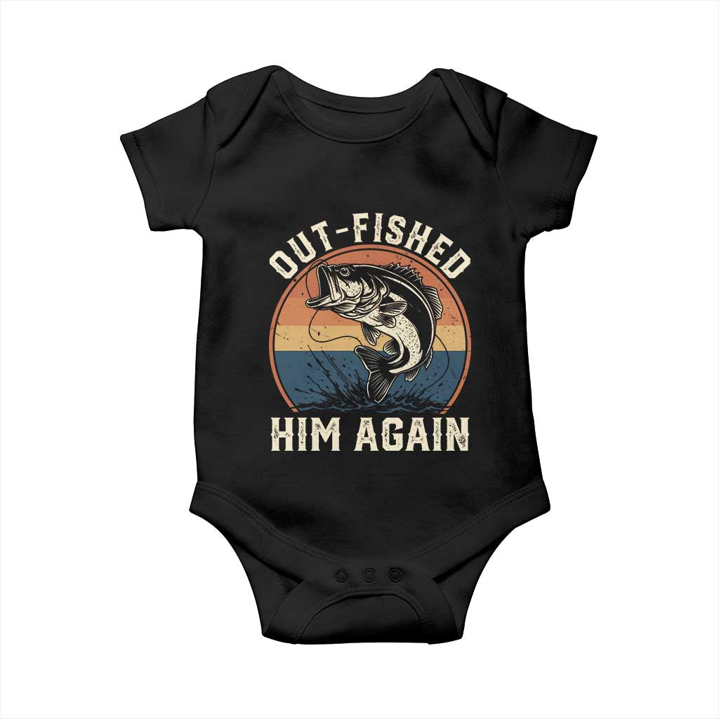 Funny Bass Fishing Baby Onesie Out Fished Him Again Fisherman Outdoor Adventure