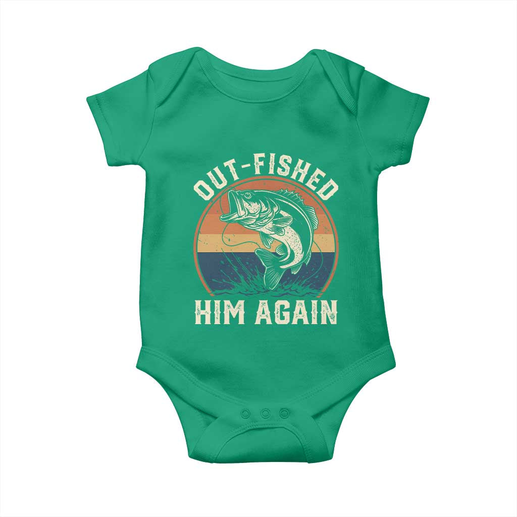 Funny Bass Fishing Baby Onesie Out Fished Him Again Fisherman Outdoor Adventure