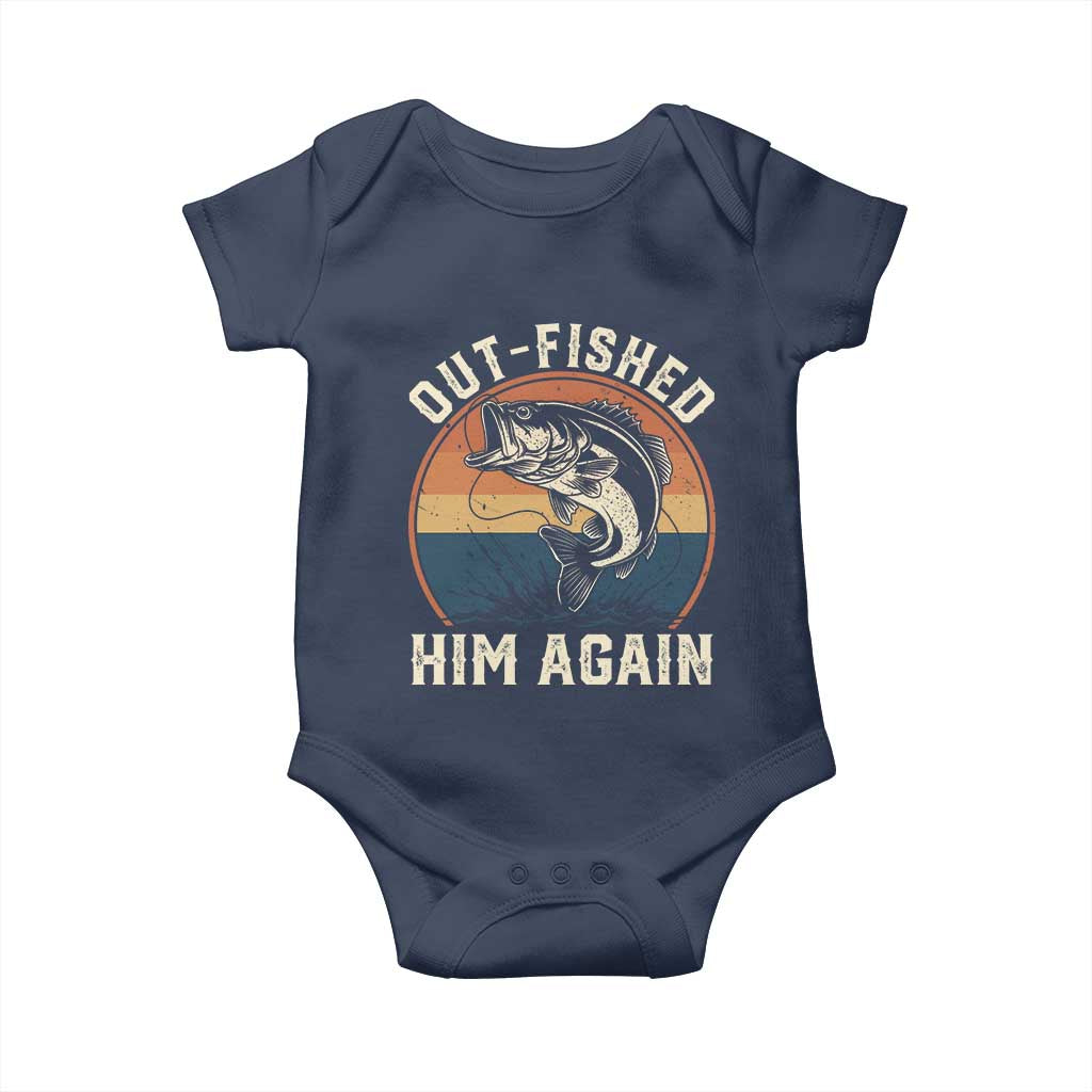 Funny Bass Fishing Baby Onesie Out Fished Him Again Fisherman Outdoor Adventure