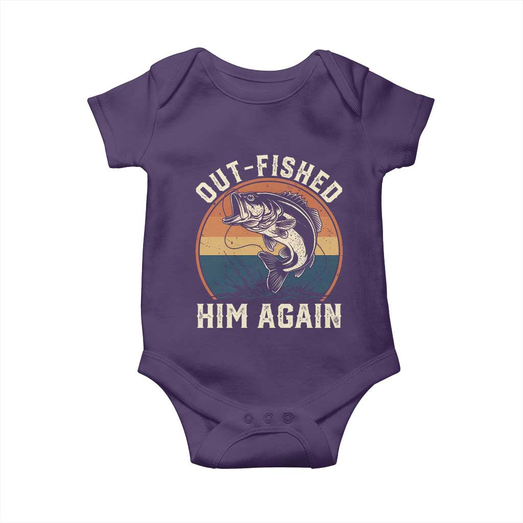 Funny Bass Fishing Baby Onesie Out Fished Him Again Fisherman Outdoor Adventure