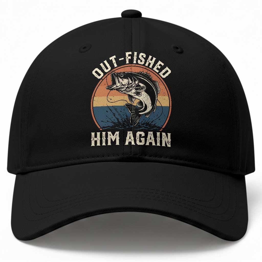 Funny Bass Fishing Baseball Cap Out Fished Him Again Fisherman Outdoor Adventure