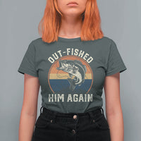 Funny Bass Fishing T Shirt For Women Out Fished Him Again Fisherman Outdoor Adventure