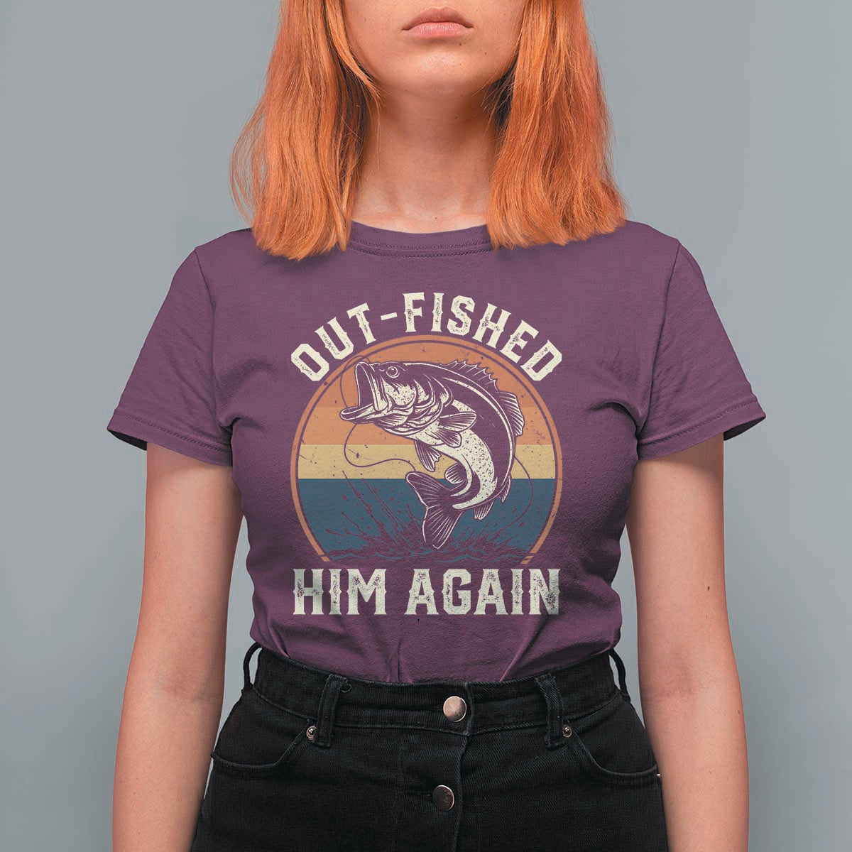 Funny Bass Fishing T Shirt For Women Out Fished Him Again Fisherman Outdoor Adventure