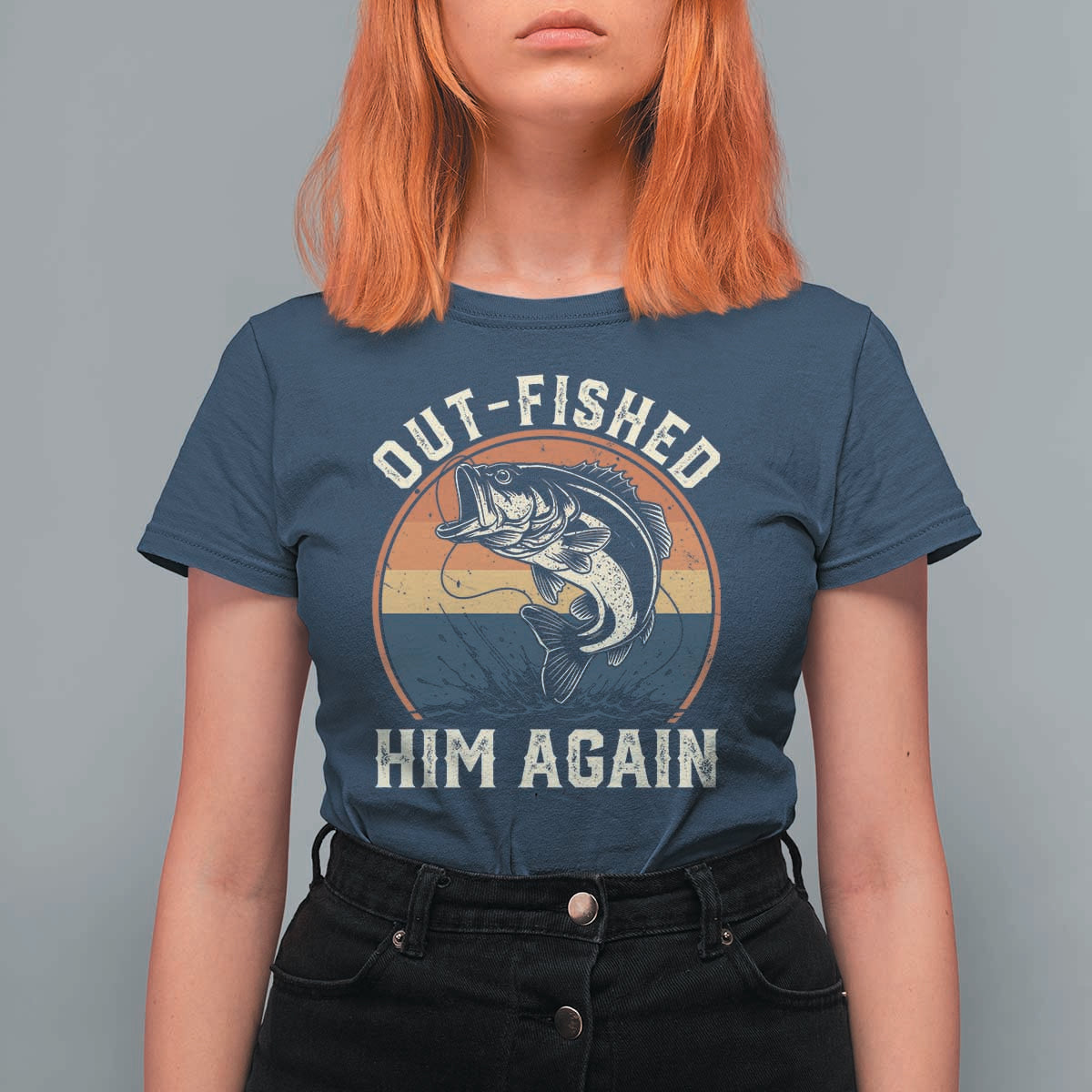Funny Bass Fishing T Shirt For Women Out Fished Him Again Fisherman Outdoor Adventure