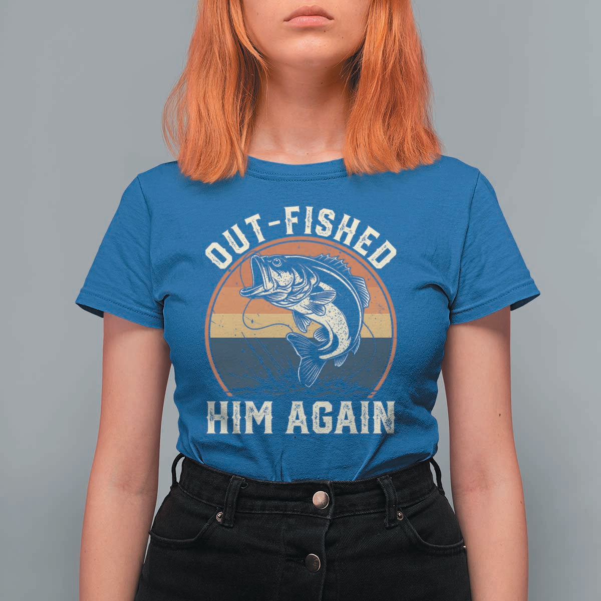 Funny Bass Fishing T Shirt For Women Out Fished Him Again Fisherman Outdoor Adventure