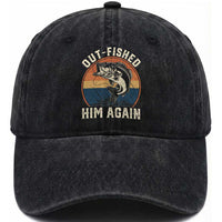 Funny Bass Fishing Washed Cotton Baseball Cap Out Fished Him Again Fisherman Outdoor Adventure