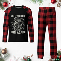 Out Fished Him Again Fisherman Angler Gift Plaid Pajama Set Funny Fishing Sayings