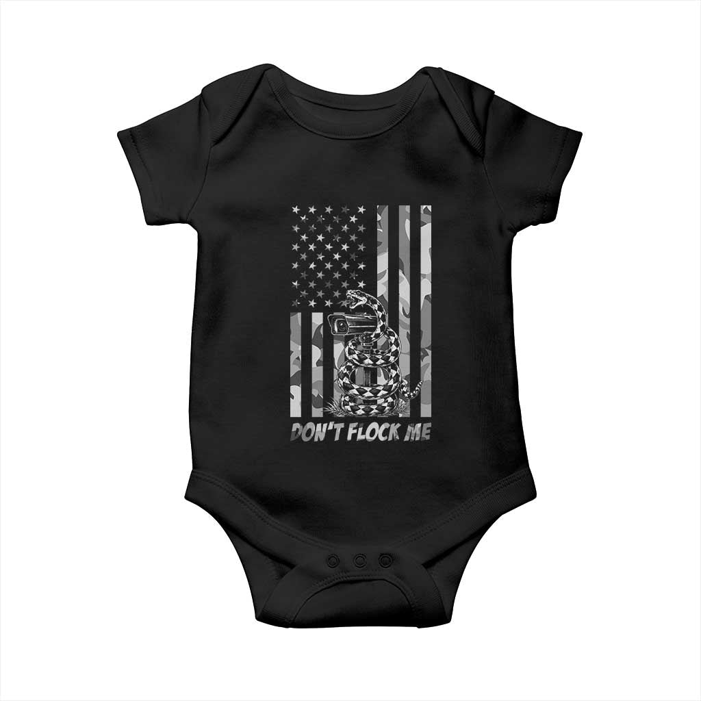Rattlesnake Surveillance Camera US Flag Camo Graphic Baby Onesie Dont Flock Me