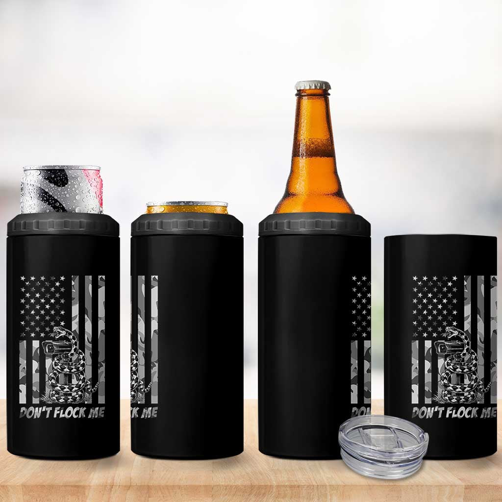 Rattlesnake Surveillance Camera US Flag Camo Graphic 4 in 1 Can Cooler Tumbler Dont Flock Me