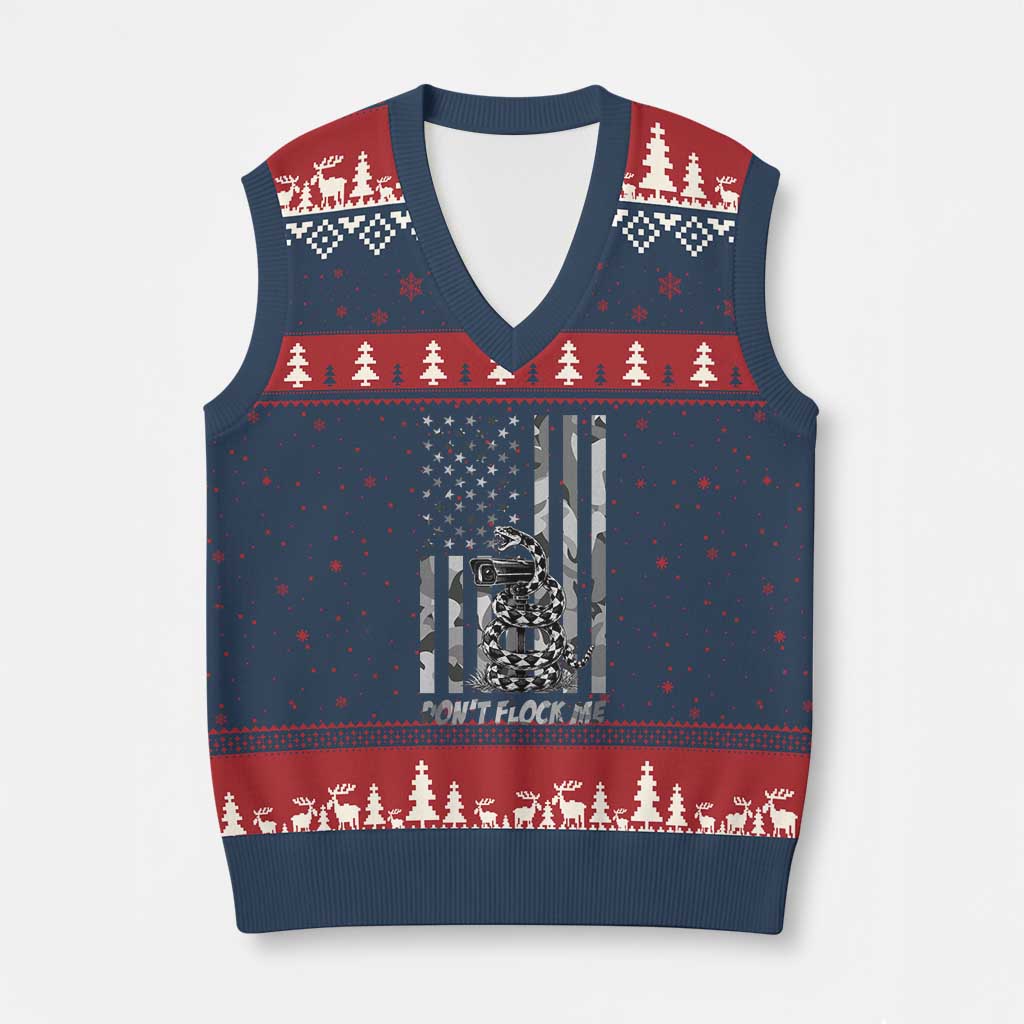 Rattlesnake Surveillance Camera US Flag Camo Graphic V-Neck Knit Sweater Vest Dont Flock Me