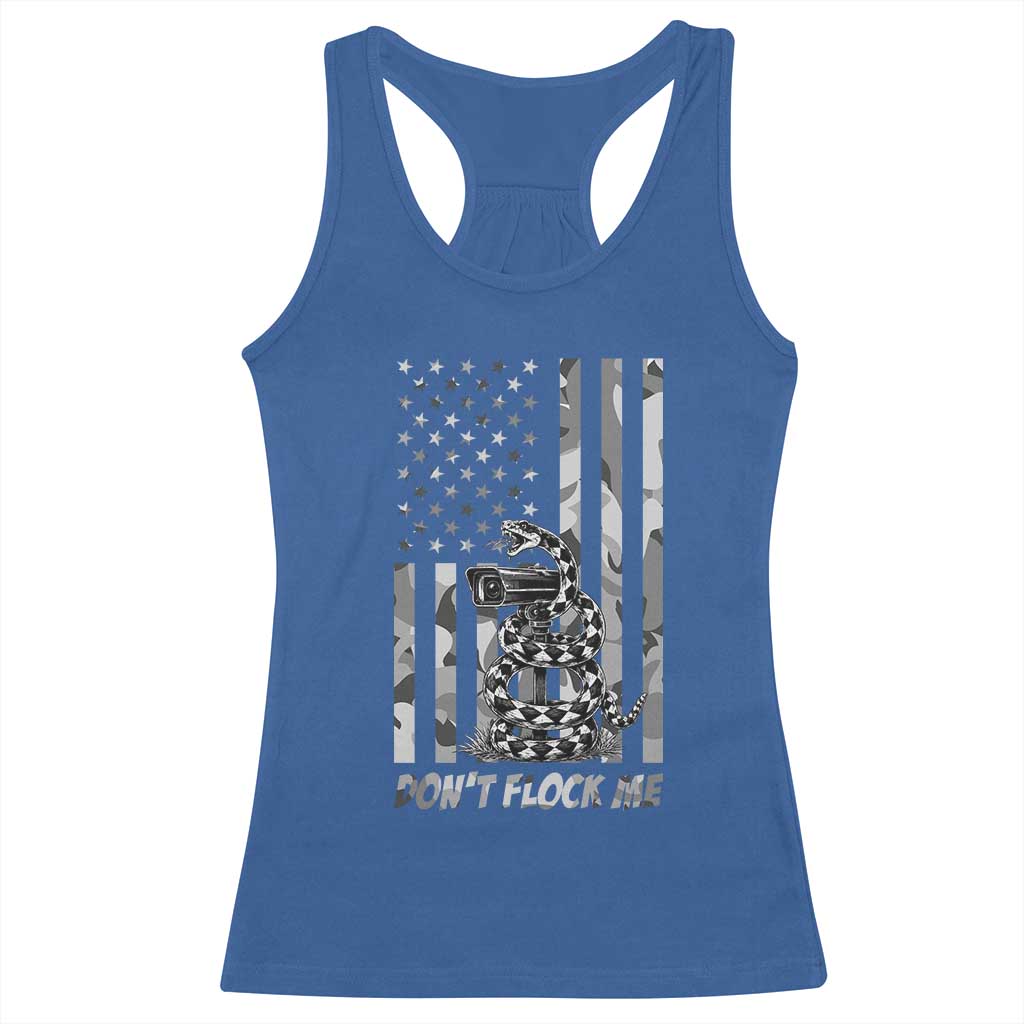 Rattlesnake Surveillance Camera US Flag Camo Graphic Racerback Tank Top Dont Flock Me
