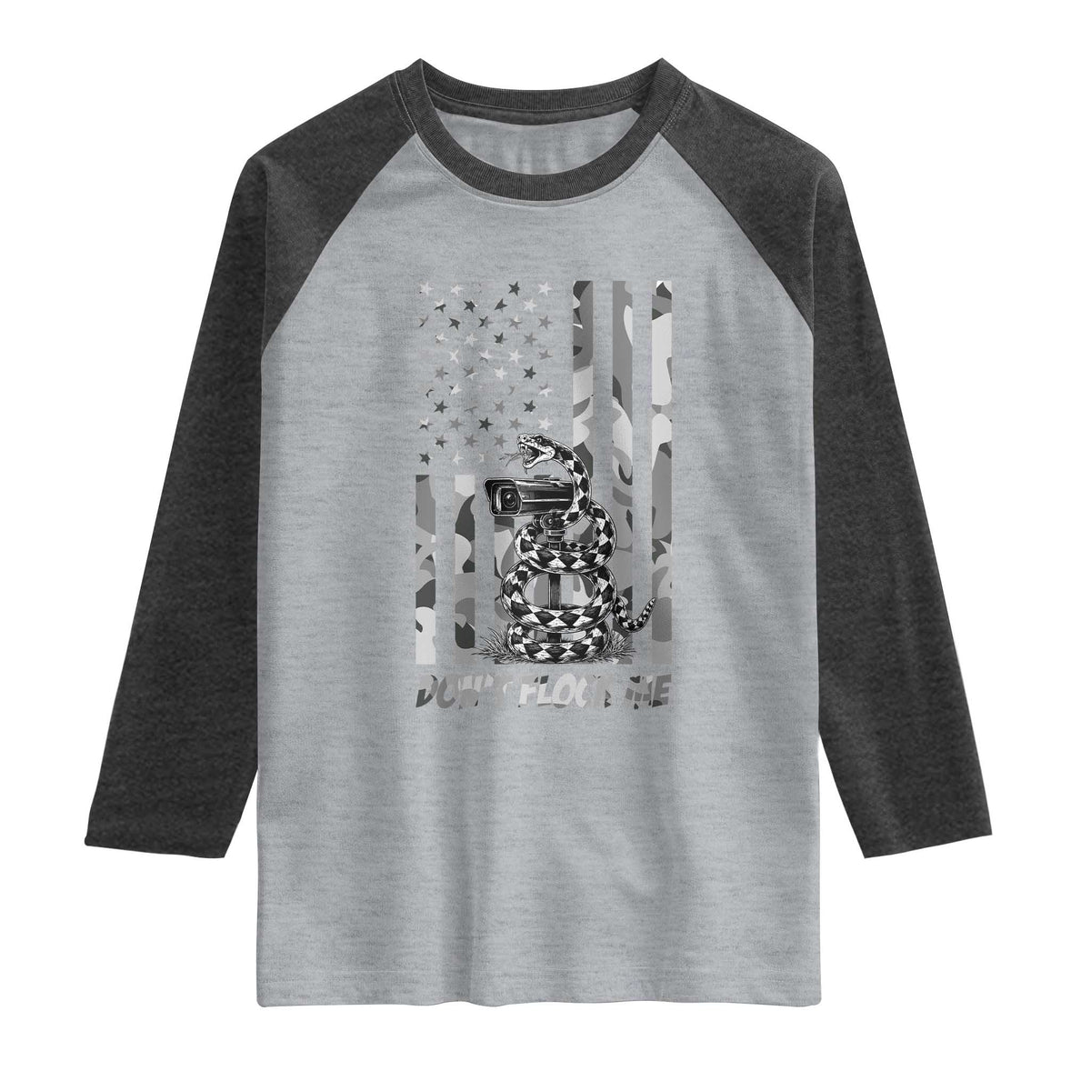 Rattlesnake Surveillance Camera US Flag Camo Graphic Raglan Shirt Dont Flock Me