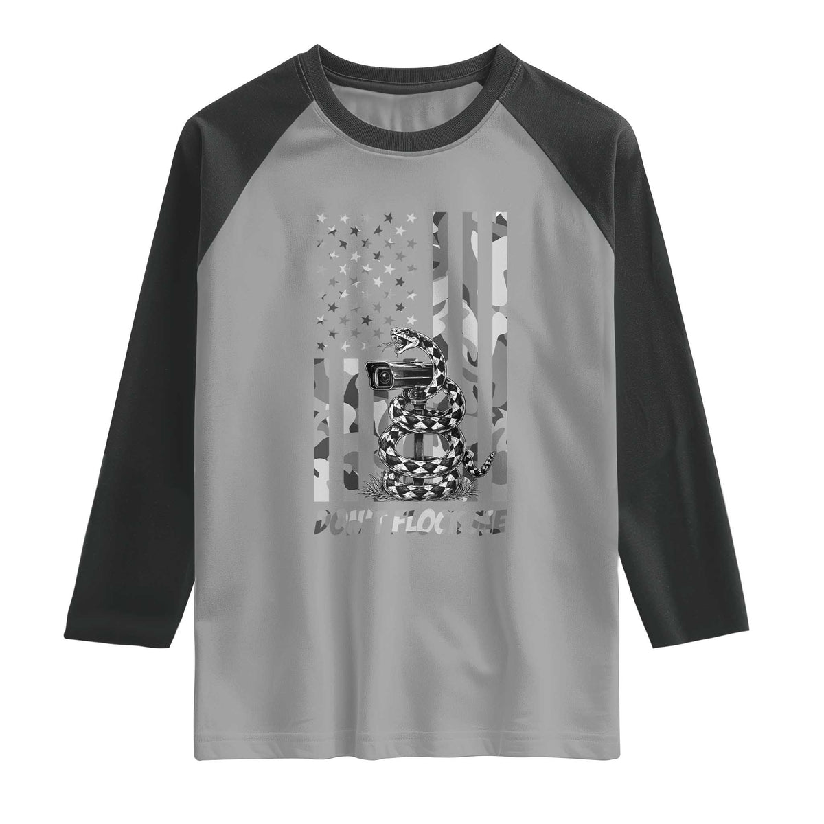 Rattlesnake Surveillance Camera US Flag Camo Graphic Raglan Shirt Dont Flock Me