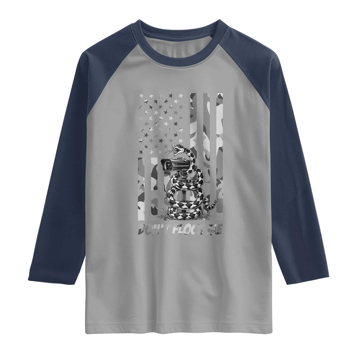 Rattlesnake Surveillance Camera US Flag Camo Graphic Raglan Shirt Dont Flock Me