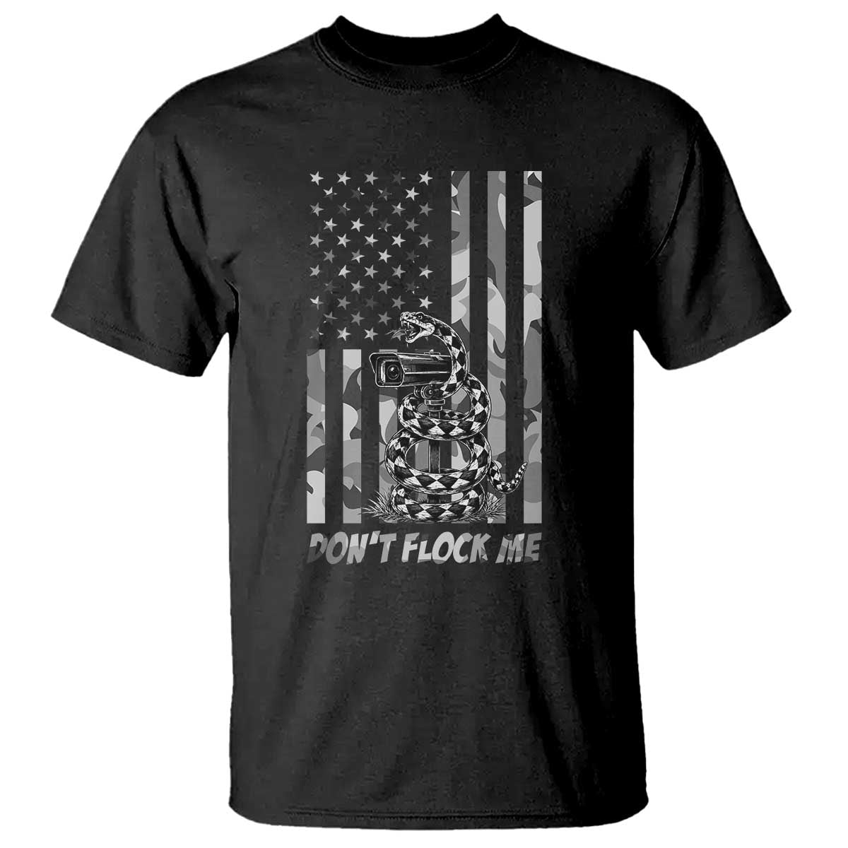 Rattlesnake Surveillance Camera US Flag Camo Graphic T Shirt Dont Flock Me