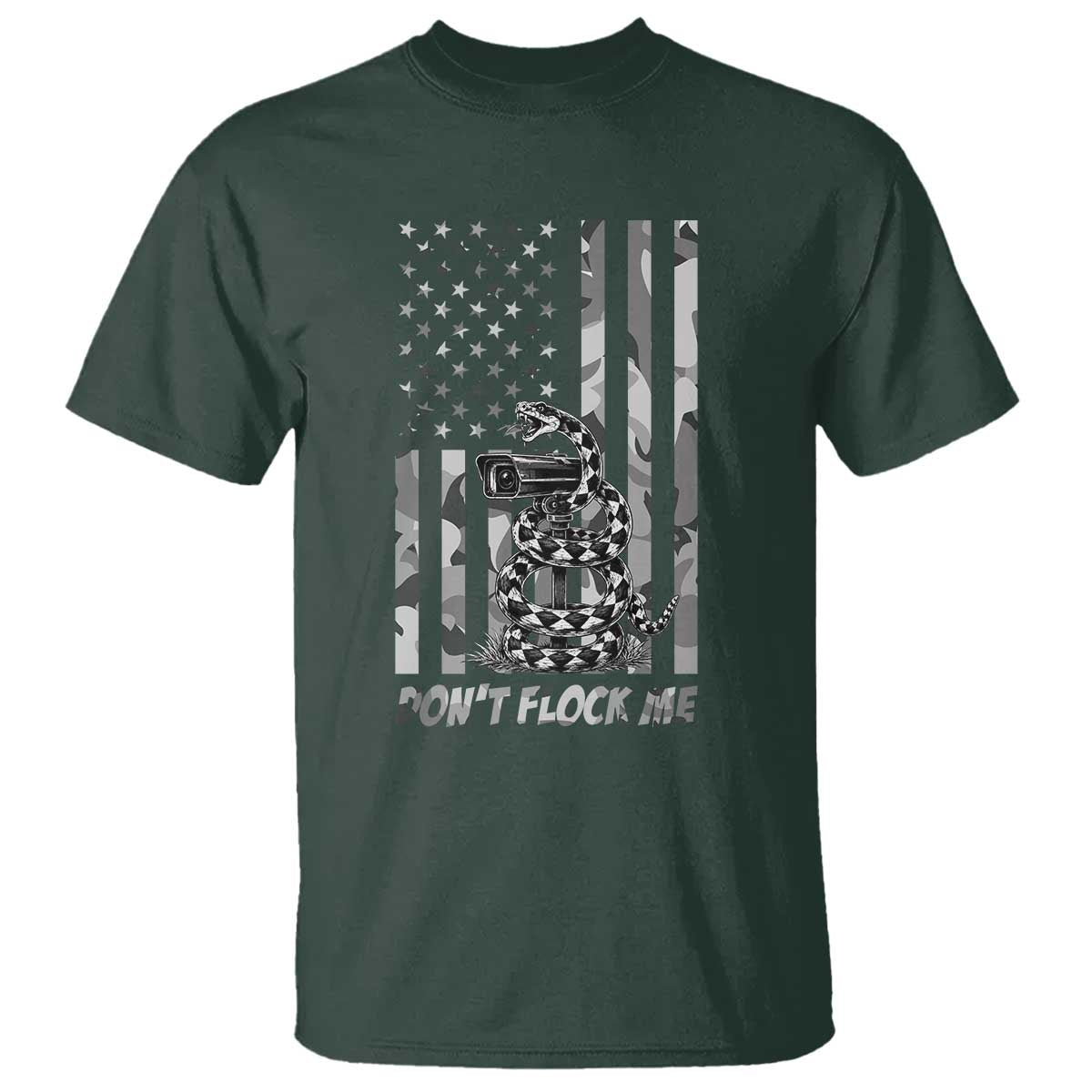Rattlesnake Surveillance Camera US Flag Camo Graphic T Shirt Dont Flock Me
