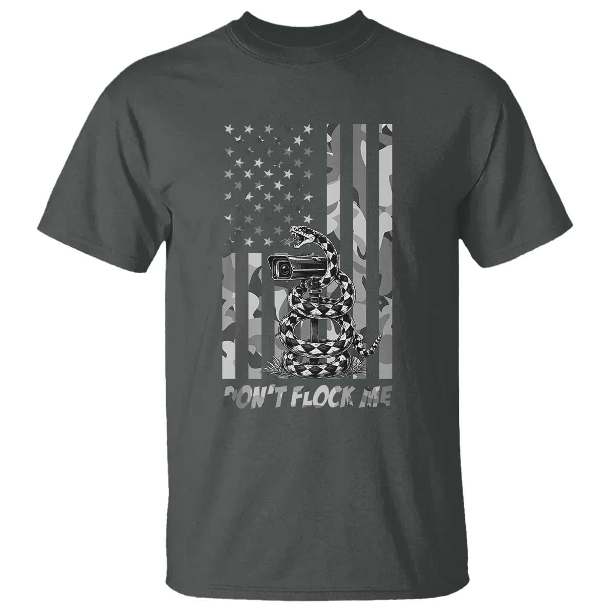 Rattlesnake Surveillance Camera US Flag Camo Graphic T Shirt Dont Flock Me