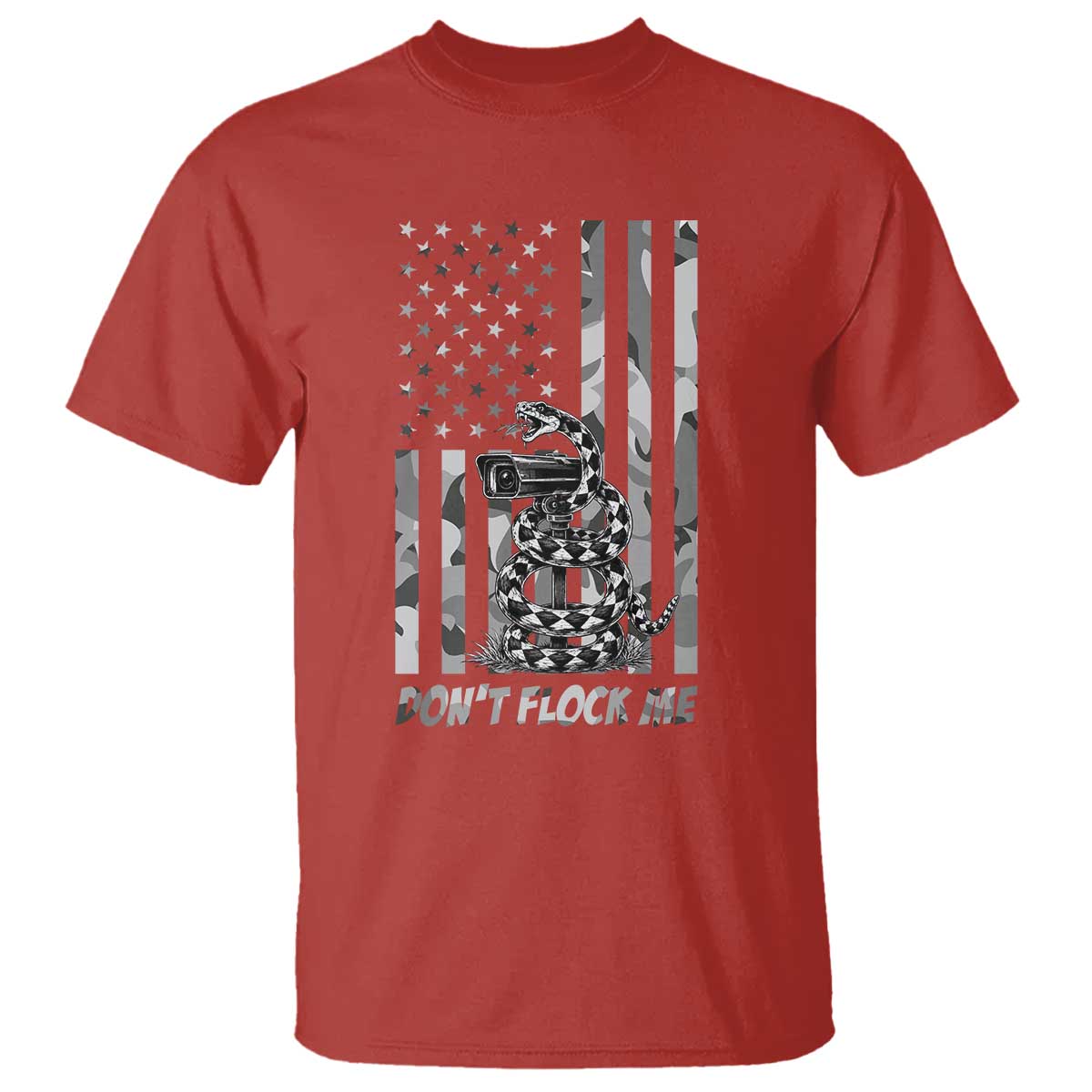 Rattlesnake Surveillance Camera US Flag Camo Graphic T Shirt Dont Flock Me