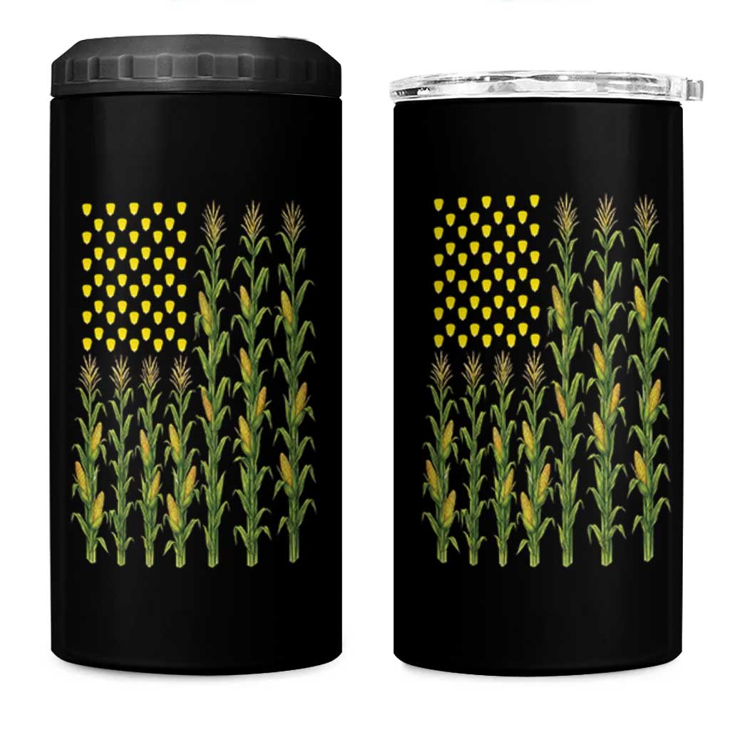 Vintage Corn American Flag 4 in 1 Can Cooler Tumbler Patriotic Farmer Farm Gift