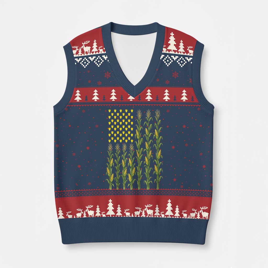 Vintage Corn American Flag V-Neck Knit Sweater Vest Patriotic Farmer Farm Gift