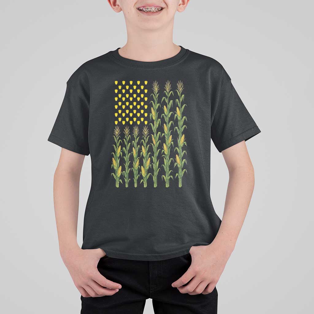 Vintage Corn American Flag T Shirt For Kid Patriotic Farmer Farm Gift
