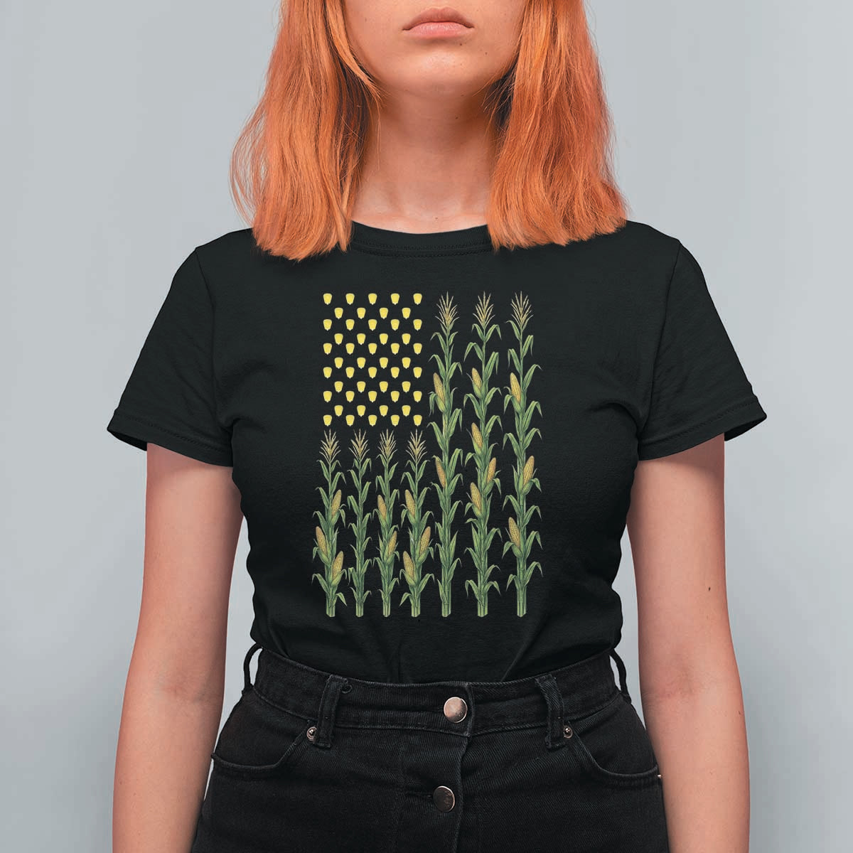 Vintage Corn American Flag T Shirt For Women Patriotic Farmer Farm Gift
