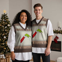 Funny Green Hand Basketball Pointing Meme V-Neck Knit Sweater Vest Christmas Holiday Gift