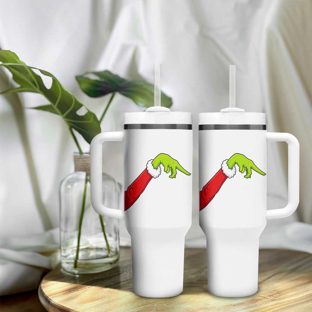 Funny Green Hand Basketball Pointing Meme Tumbler With Handle Christmas Holiday Gift
