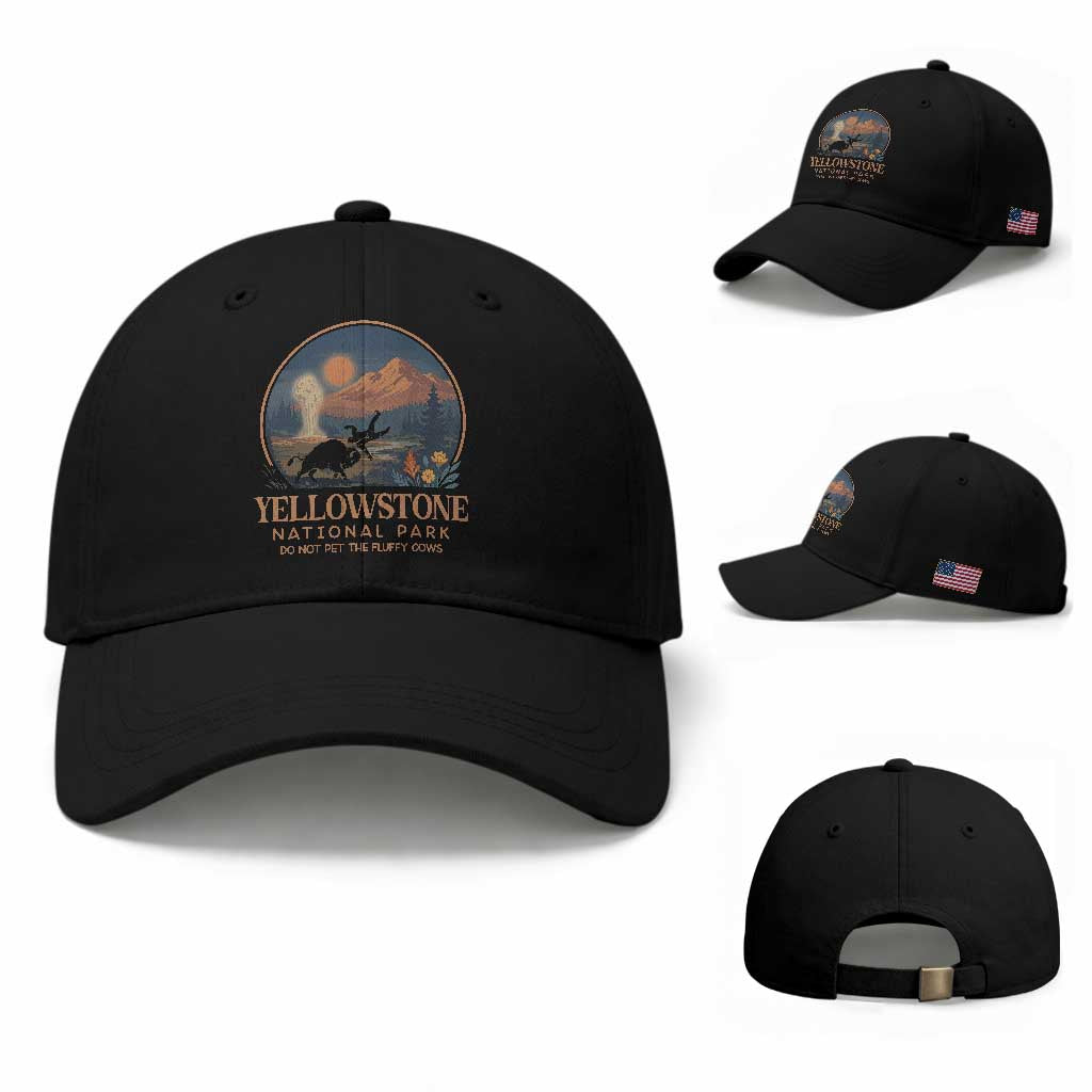 Yellowstone National Park Do Not Pet The Fluffy Cows Baseball Cap Amusing Bison Encounter Campsite Toss