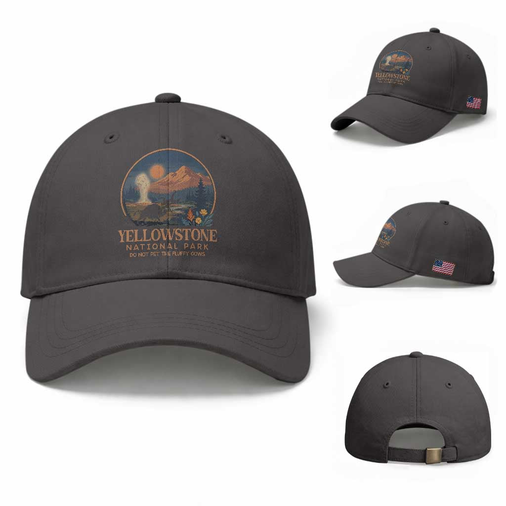 Yellowstone National Park Do Not Pet The Fluffy Cows Baseball Cap Amusing Bison Encounter Campsite Toss