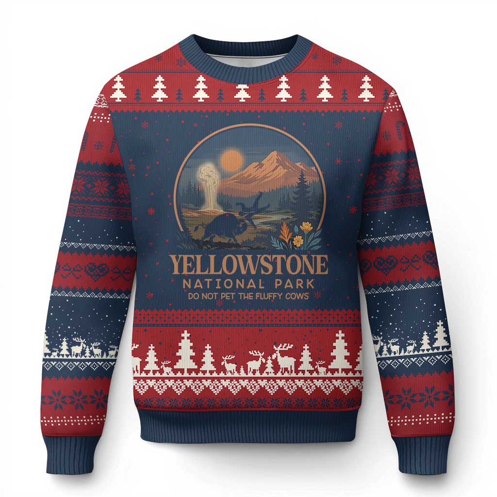 Yellowstone National Park Do Not Pet The Fluffy Cows Ugly Christmas Sweater Amusing Bison Encounter Campsite Toss