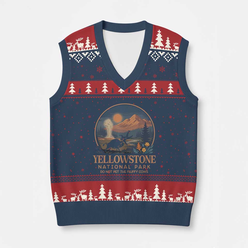 Yellowstone National Park Do Not Pet The Fluffy Cows V-Neck Knit Sweater Vest Amusing Bison Encounter Campsite Toss