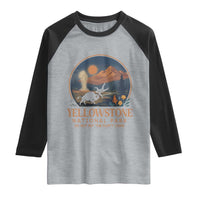 Yellowstone National Park Do Not Pet The Fluffy Cows Raglan Shirt Amusing Bison Encounter Campsite Toss