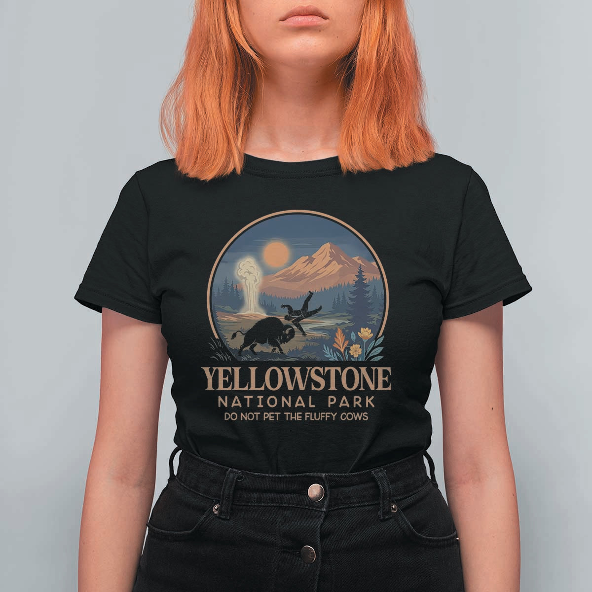 Yellowstone National Park Do Not Pet The Fluffy Cows T Shirt For Women Amusing Bison Encounter Campsite Toss
