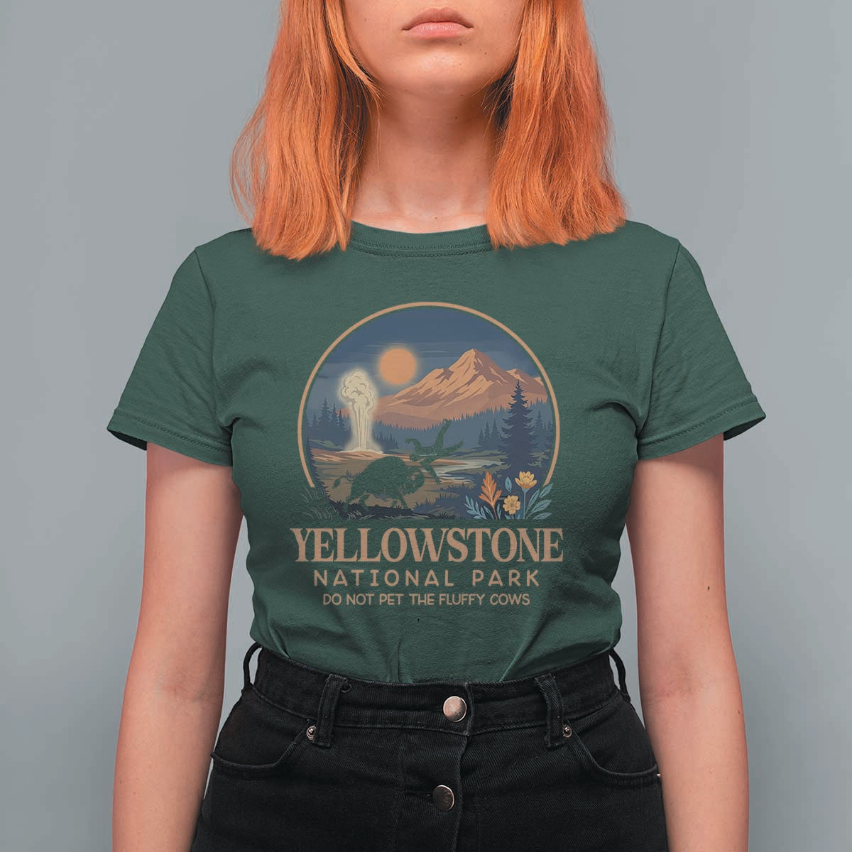 Yellowstone National Park Do Not Pet The Fluffy Cows T Shirt For Women Amusing Bison Encounter Campsite Toss