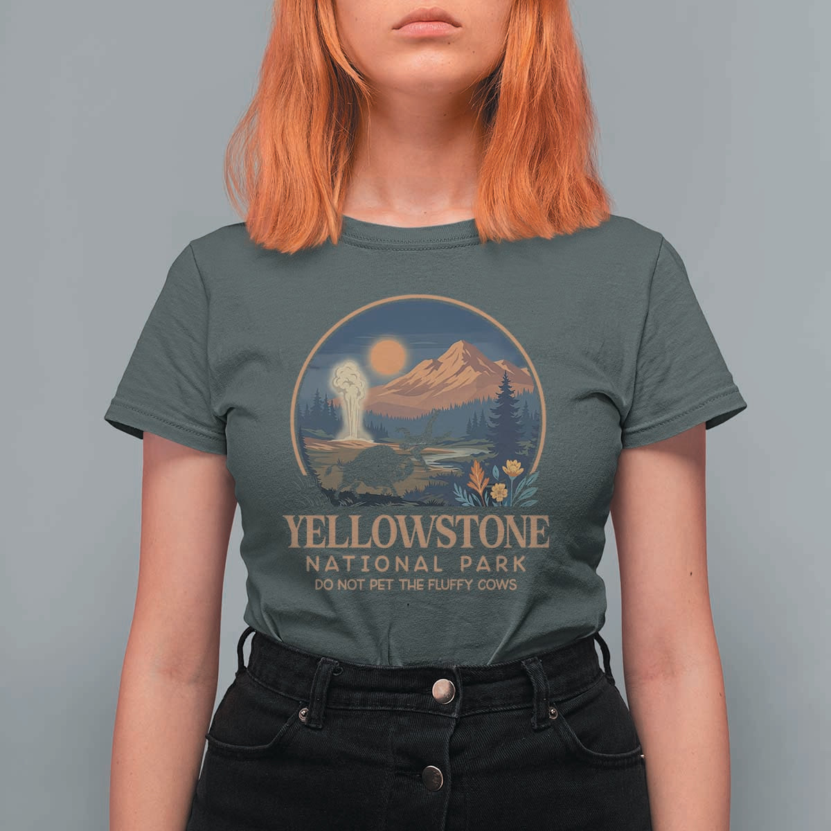 Yellowstone National Park Do Not Pet The Fluffy Cows T Shirt For Women Amusing Bison Encounter Campsite Toss