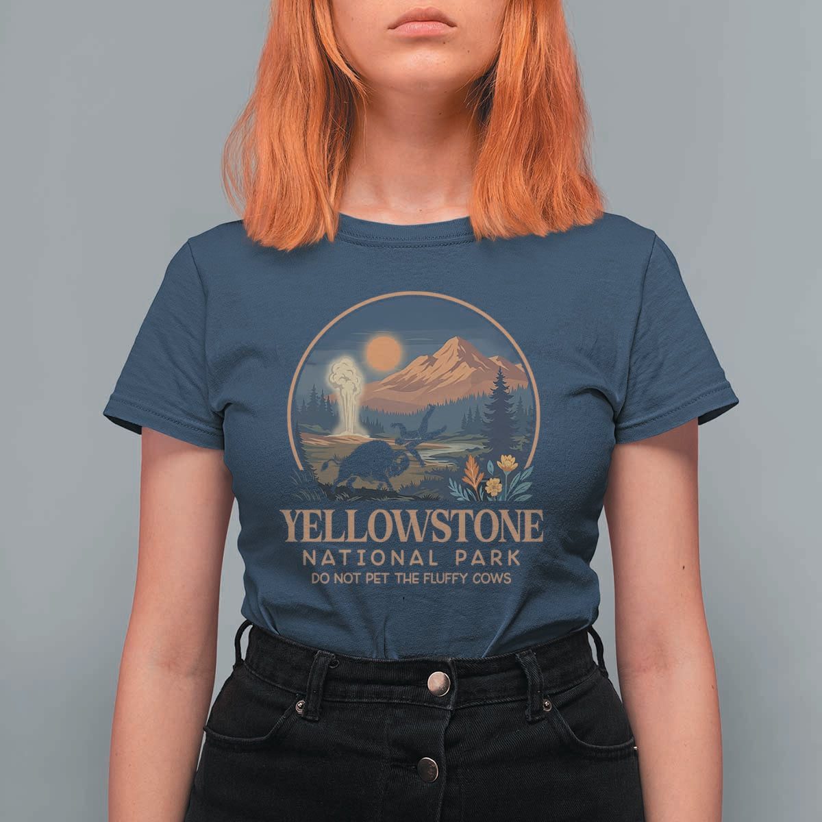 Yellowstone National Park Do Not Pet The Fluffy Cows T Shirt For Women Amusing Bison Encounter Campsite Toss