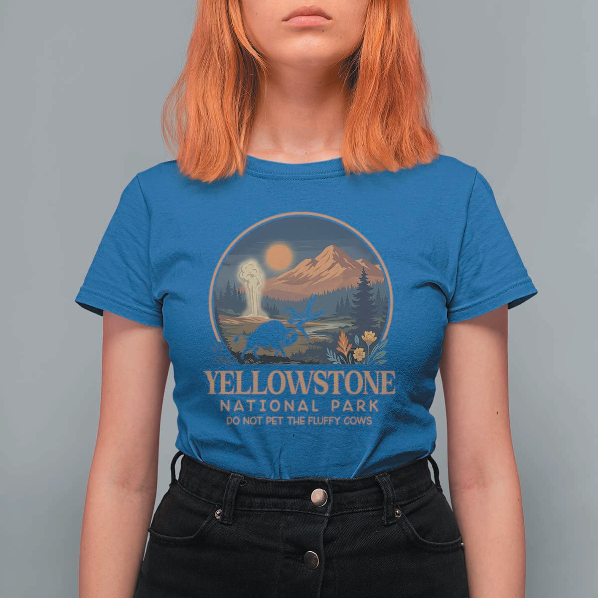 Yellowstone National Park Do Not Pet The Fluffy Cows T Shirt For Women Amusing Bison Encounter Campsite Toss