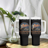 Yellowstone National Park Do Not Pet The Fluffy Cows Tumbler With Handle Amusing Bison Encounter Campsite Toss