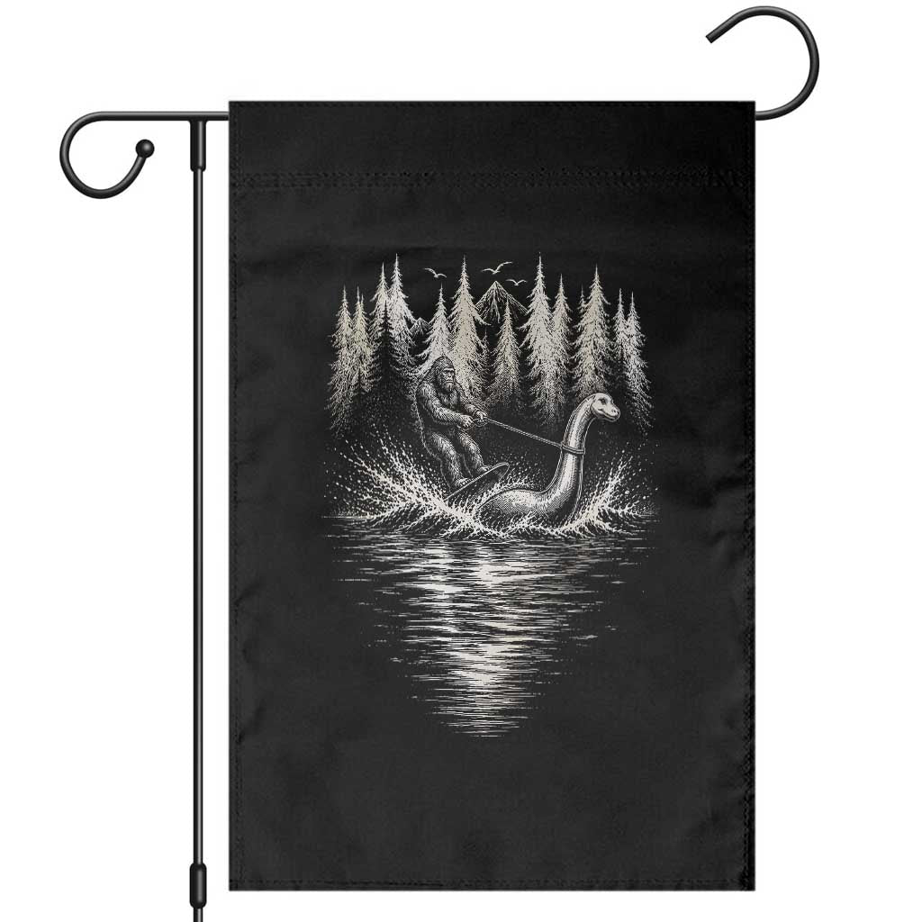 Funny Bigfoot Water Skiing Behind Nessie Garden Flag Cryptid Lover