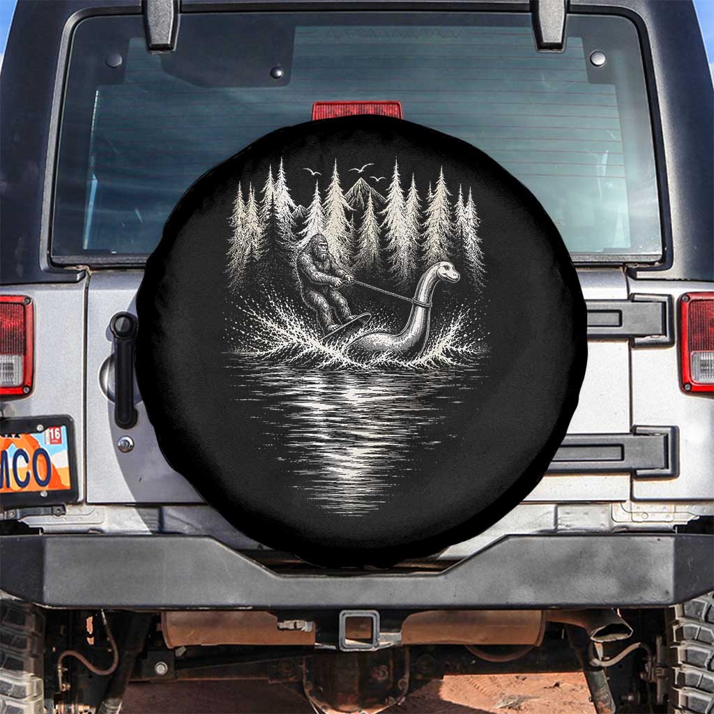 Funny Bigfoot Water Skiing Behind Nessie Spare Tire Cover Cryptid Lover