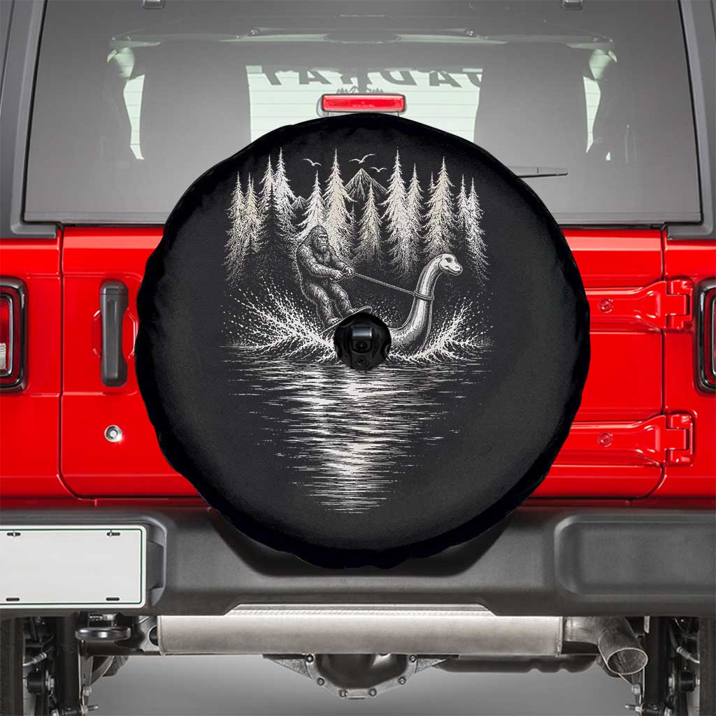 Funny Bigfoot Water Skiing Behind Nessie Spare Tire Cover Cryptid Lover
